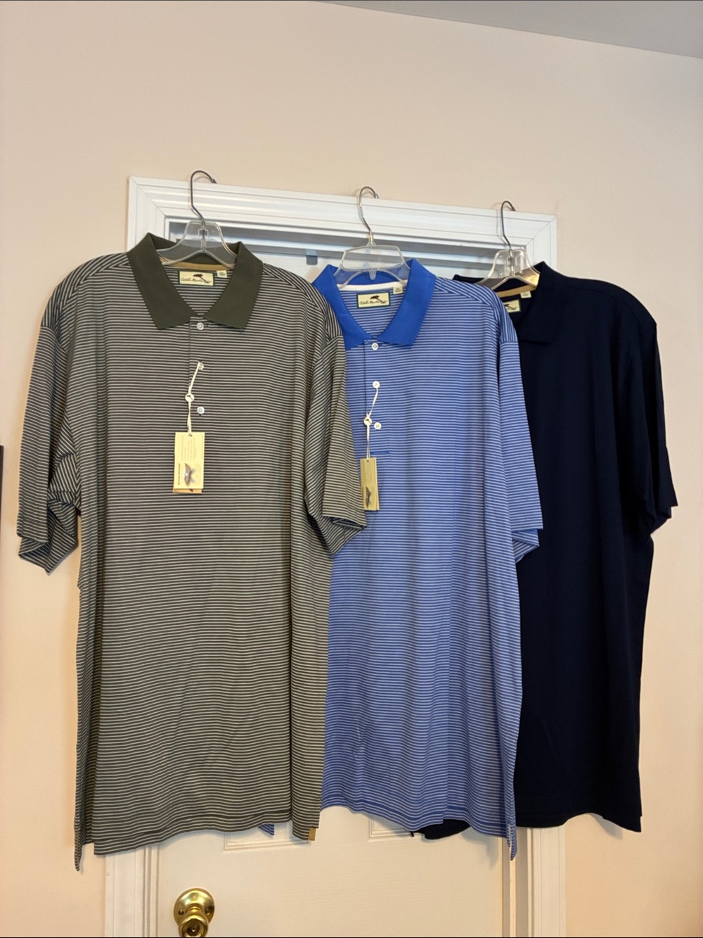 Men's lot of 3 Alister Mackenzie XXL Striped Polo Shirt - Olive/Blue/Navy